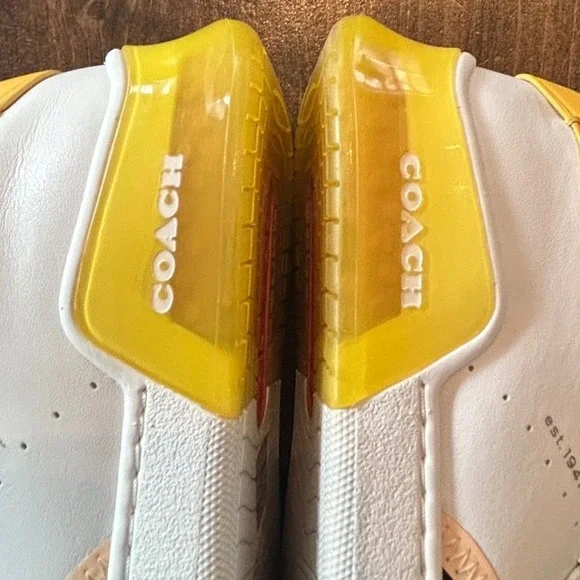 Coach Citysole Court Low Top Leather Suede Sneakers White Yellow Black Shoes 6.5 - Picture 9 of 10